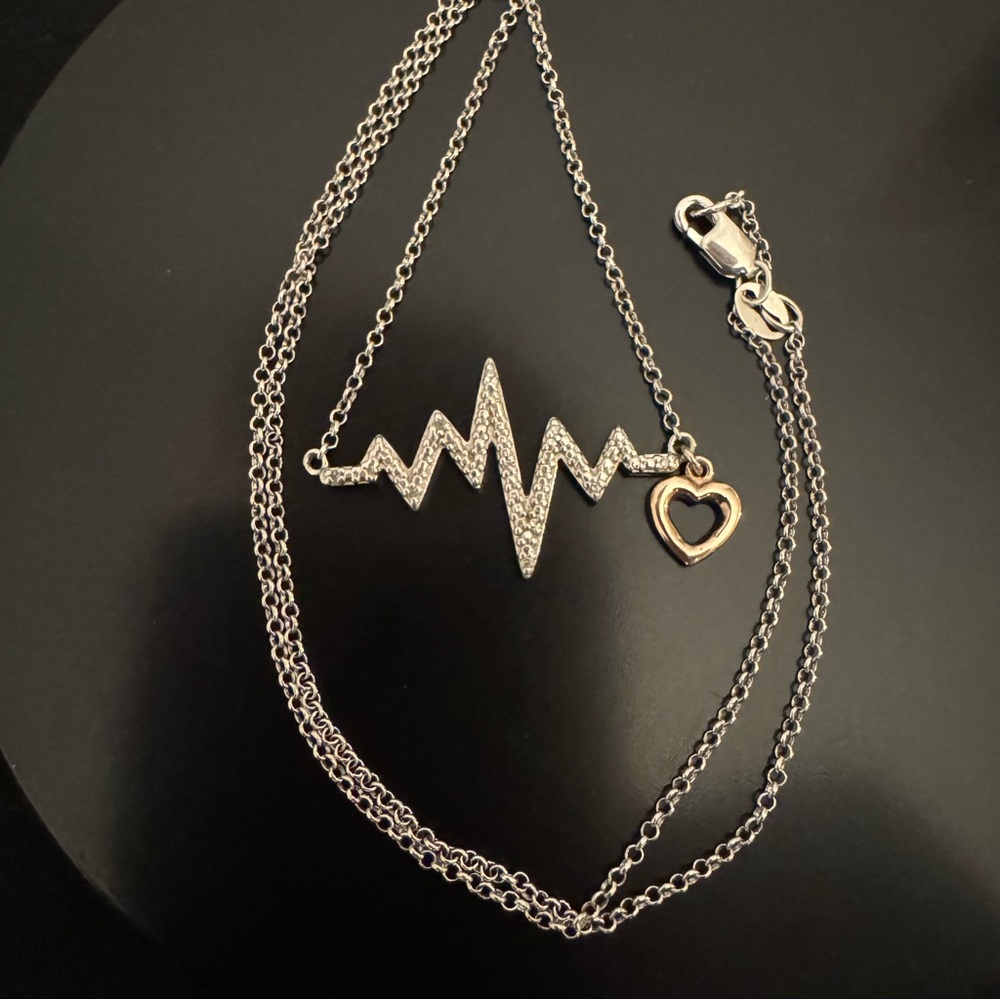 Macy’s Diamond Accent Heartbeat Heart Necklace – Sterling & 14k Rose Gold